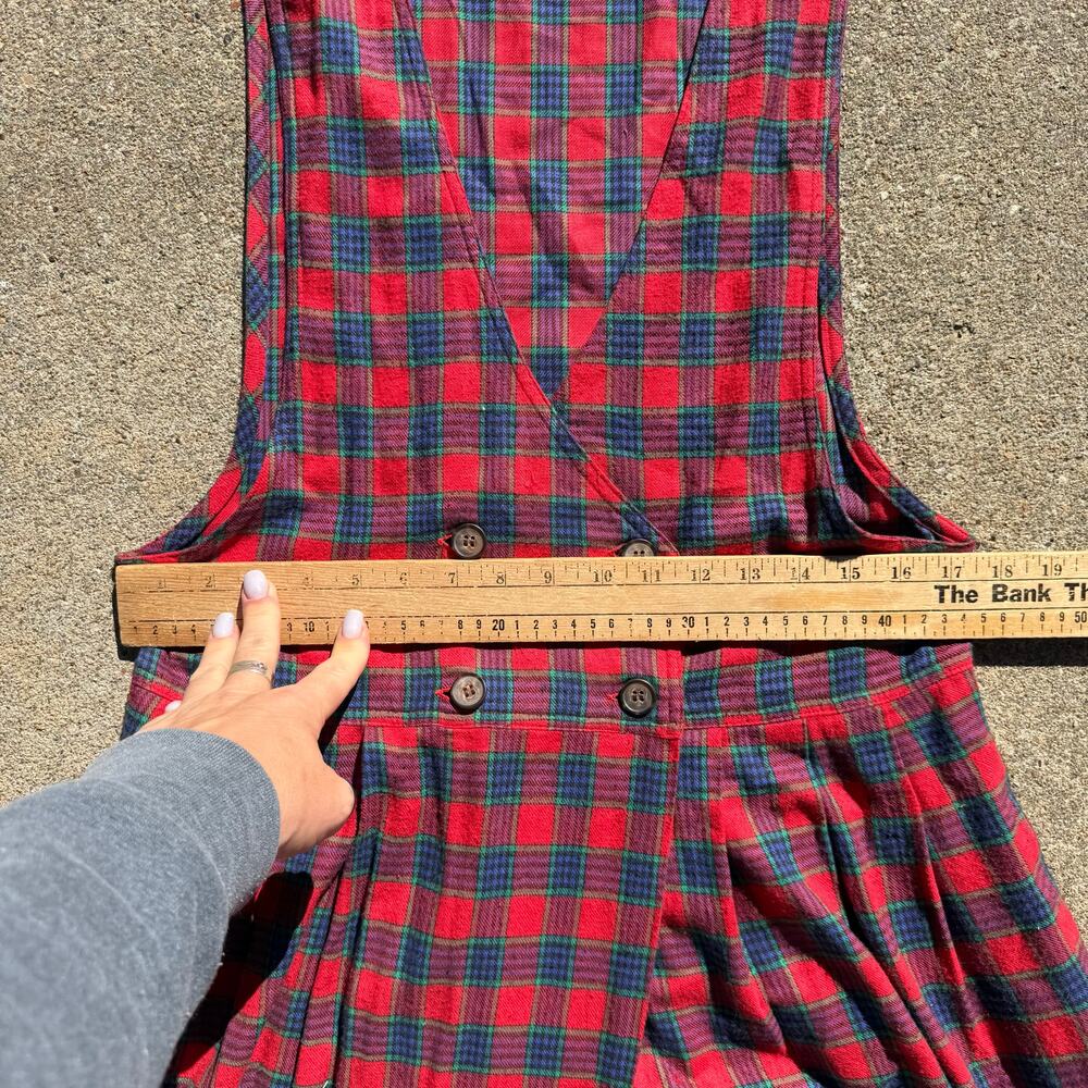 Vintage 90s JG Hook Red Blue Green Plaid Christmas Wrap Tank Dress Teacher 12 - Picture 9 of 9
